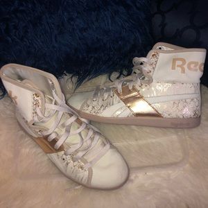 Reebok top down cream sneakers with gold designs